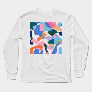 80's Summer Holiday Abstraction / Cut-Out Shapes on Cream Long Sleeve T-Shirt